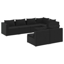 vidaXL Set de muebles de jardín 7 pzas y cojines ratán sintético negro