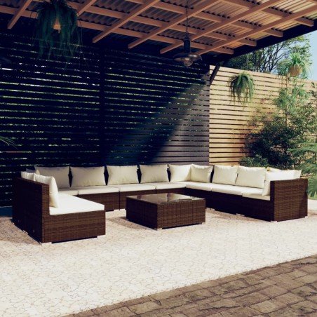 vidaXL Set de muebles de jardín 11 pzas cojines ratán sintético marrón