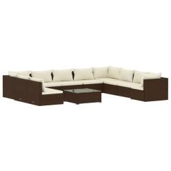 vidaXL Set de muebles de jardín 11 pzas cojines ratán sintético marrón
