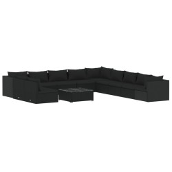 vidaXL Set de sofás de jardín 12 pzas cojines ratán sintético negro