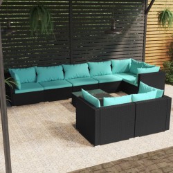 vidaXL Set de muebles de jardín 9 pzas y cojines ratán sintético negro
