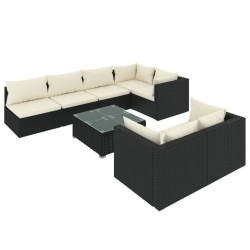 vidaXL Set de muebles de jardín 8 pzas y cojines ratán sintético negro
