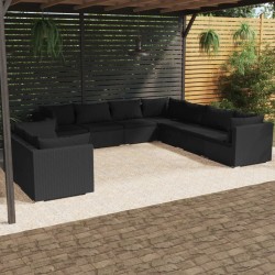 vidaXL Set de muebles de jardín 9 pzas y cojines ratán sintético negro