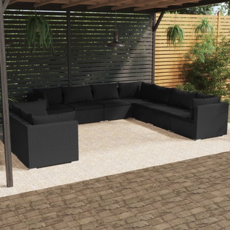 vidaXL Set de muebles de jardín 9 pzas y cojines ratán sintético negro