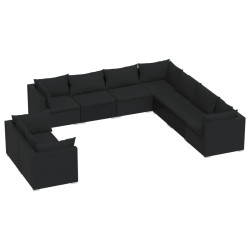 vidaXL Set de muebles de jardín 9 pzas y cojines ratán sintético negro