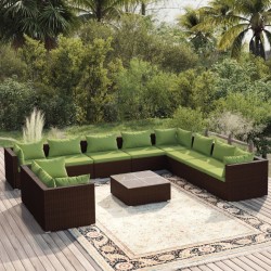 vidaXL Set de muebles de jardín 11 pzas cojines ratán sintético marrón