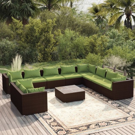 vidaXL Set de muebles de jardín 11 pzas cojines ratán sintético marrón