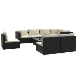 vidaXL Set de muebles de jardín 9 pzas y cojines ratán sintético negro