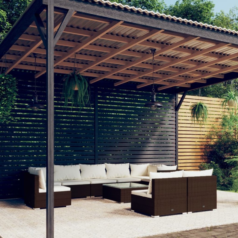 vidaXL Set muebles de jardín 10 pzas y cojines ratán sintético marrón vidaXL Set muebles de jardín 10 pzas y cojines ratán sintético marrón