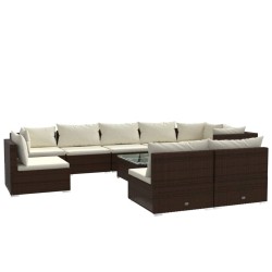 vidaXL Set muebles de jardín 10 pzas y cojines ratán sintético marrón