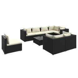 vidaXL Set de muebles de jardín 9 pzas y cojines ratán sintético negro