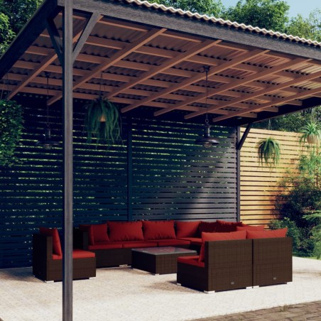 vidaXL Set muebles de jardín 10 pzas y cojines ratán sintético marrón