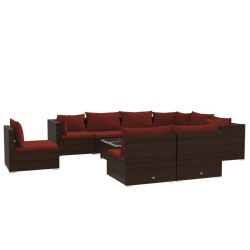 vidaXL Set muebles de jardín 10 pzas y cojines ratán sintético marrón