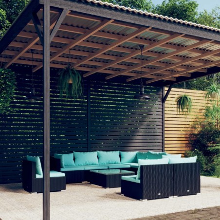 vidaXL Set de muebles de jardín 10 pzas cojines ratán sintético negro