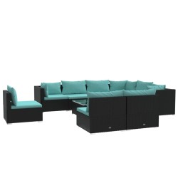 vidaXL Set de muebles de jardín 10 pzas cojines ratán sintético negro