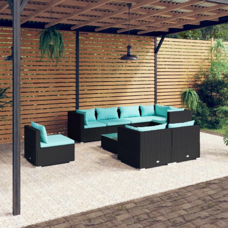vidaXL Set de muebles de jardín 9 pzas y cojines ratán sintético negro