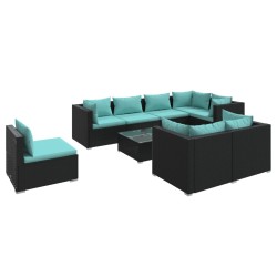 vidaXL Set de muebles de jardín 9 pzas y cojines ratán sintético negro