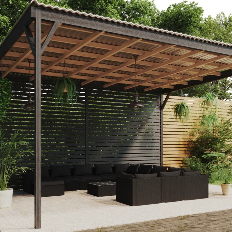 vidaXL Set de muebles de jardín 12 pzas cojines ratán sintético negro vidaXL Set de muebles de jardín 12 pzas cojines ratán sintético negro