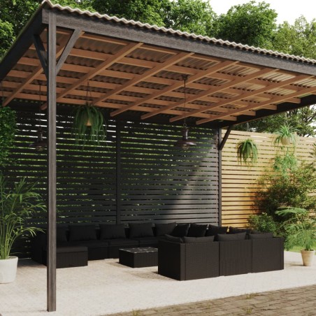vidaXL Set de muebles de jardín 12 pzas cojines ratán sintético negro