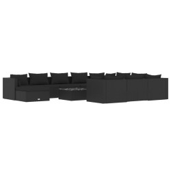 vidaXL Set de muebles de jardín 12 pzas cojines ratán sintético negro
