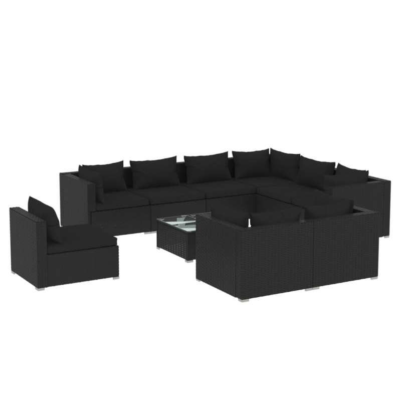 vidaXL Set de muebles de jardín 10 pzs y cojines ratán sintético negro vidaXL Set de muebles de jardín 10 pzs y cojines ratán sintético negro