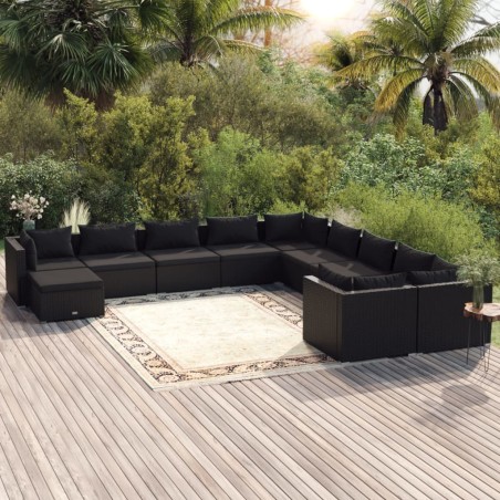 vidaXL Set de muebles de jardín 11 pzas cojines ratán sintético negro