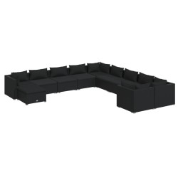 vidaXL Set de muebles de jardín 11 pzas cojines ratán sintético negro