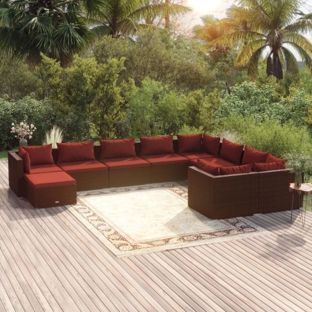 vidaXL Set muebles de jardín 10 pzas y cojines ratán sintético marrón