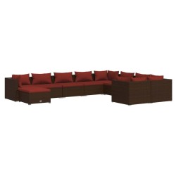 vidaXL Set muebles de jardín 10 pzas y cojines ratán sintético marrón
