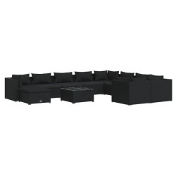 vidaXL Set de muebles de jardín 11 pzas cojines ratán sintético negro