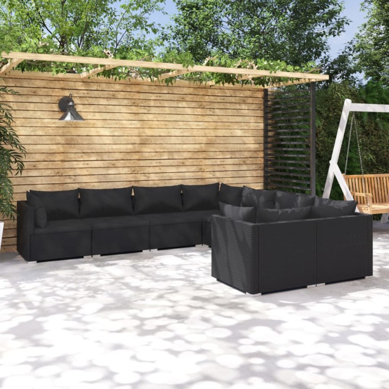 vidaXL Set de muebles de jardín 8 pzas y cojines ratán sintético negro vidaXL Set de muebles de jardín 8 pzas y cojines ratán sintético negro