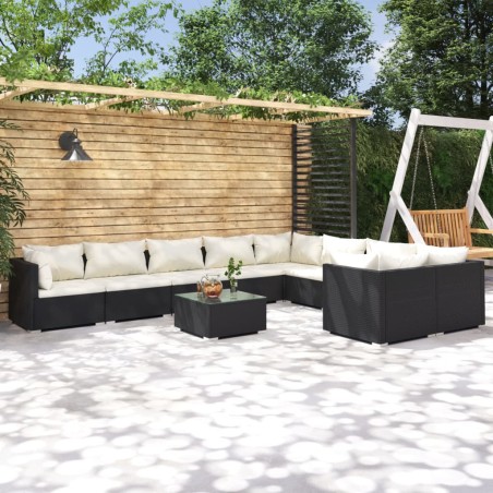 vidaXL Set de muebles de jardín 10 pzs y cojines ratán sintético negro