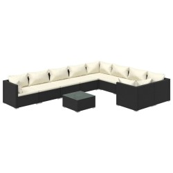 vidaXL Set de muebles de jardín 10 pzs y cojines ratán sintético negro