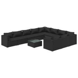 vidaXL Set de muebles de jardín 11 pzas cojines ratán sintético negro