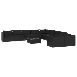 vidaXL Set de muebles de jardín 11 pzas cojines ratán sintético negro