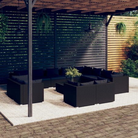 vidaXL Set de muebles de jardín 13 pzas cojines ratán sintético negro