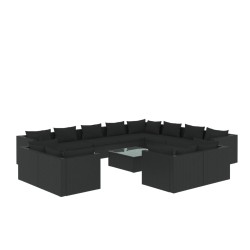 vidaXL Set de muebles de jardín 13 pzas cojines ratán sintético negro