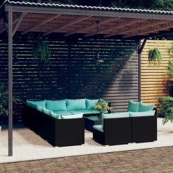 vidaXL Set de muebles de jardín 13 pzas cojines ratán sintético negro