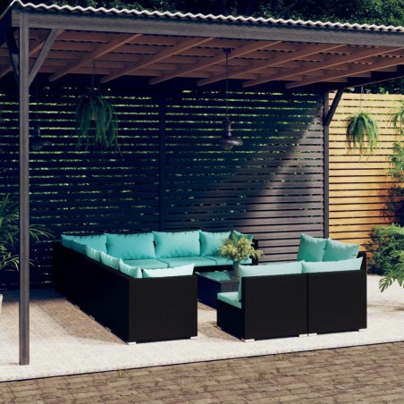 vidaXL Set de muebles de jardín 13 pzas cojines ratán sintético negro