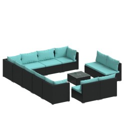 vidaXL Set de muebles de jardín 13 pzas cojines ratán sintético negro