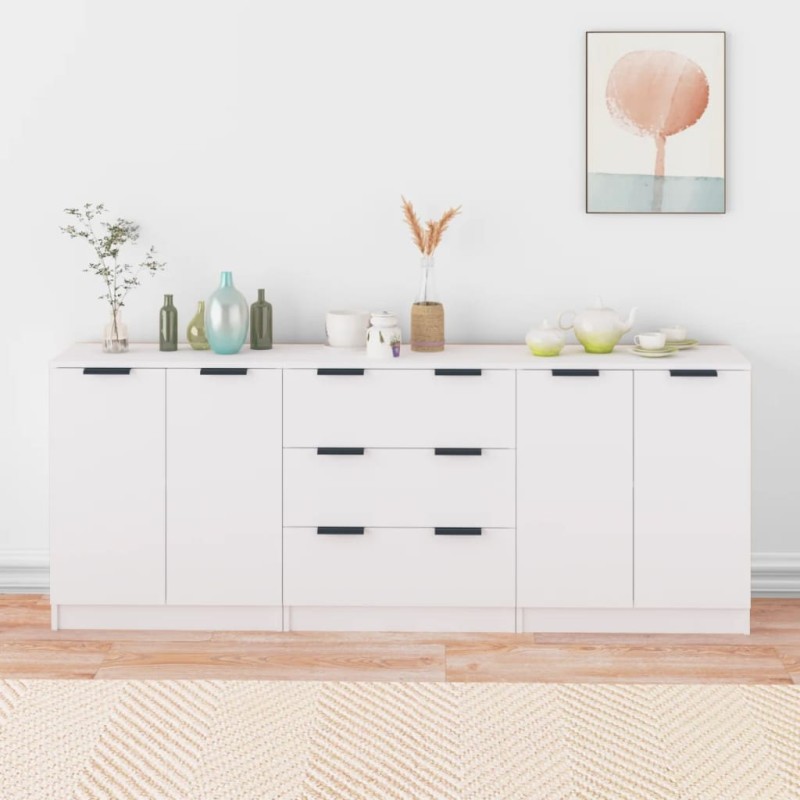 vidaXL Aparador de 3 piezas madera contrachapada blanco vidaXL Aparador de 3 piezas madera contrachapada blanco
