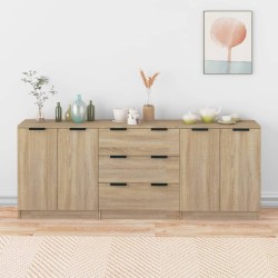 vidaXL Aparador de 3 piezas madera contrachapada color roble Sonoma