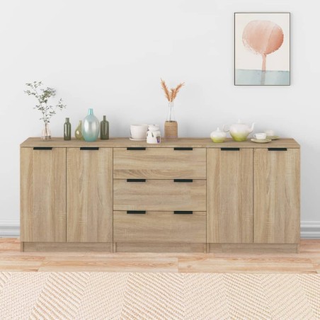vidaXL Aparador de 3 piezas madera contrachapada color roble Sonoma