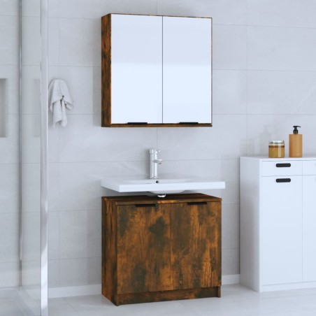 vidaXL Set de muebles de baño 2 pzas madera ingeniería roble ahumado
