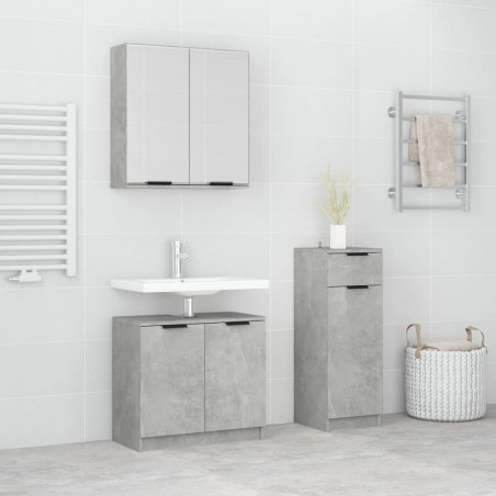 vidaXL Set de muebles baño 3 pzas madera contrachapada gris hormigón