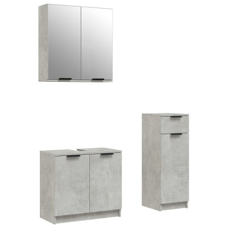 vidaXL Set de muebles baño 3 pzas madera contrachapada gris hormigón