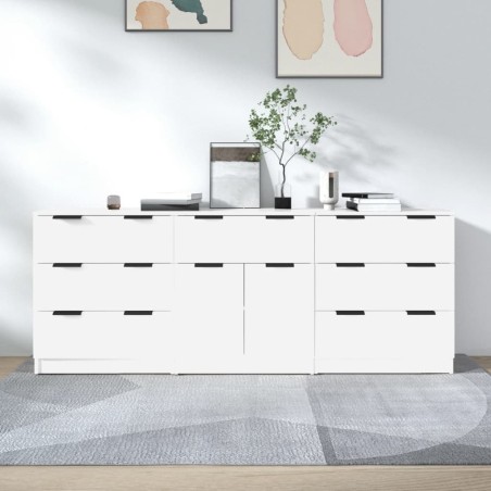 vidaXL Aparador de 3 piezas madera contrachapada blanco