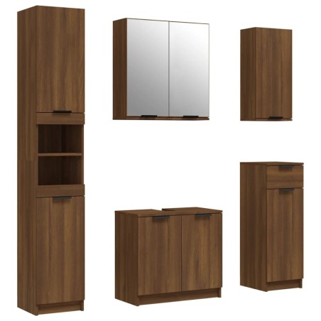 vidaXL Set de muebles de baño 5 pzas madera contrachapada marrón roble