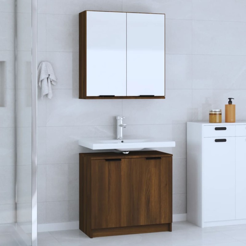 vidaXL Set de muebles de baño 2 pzas madera de ingeniería marrón roble