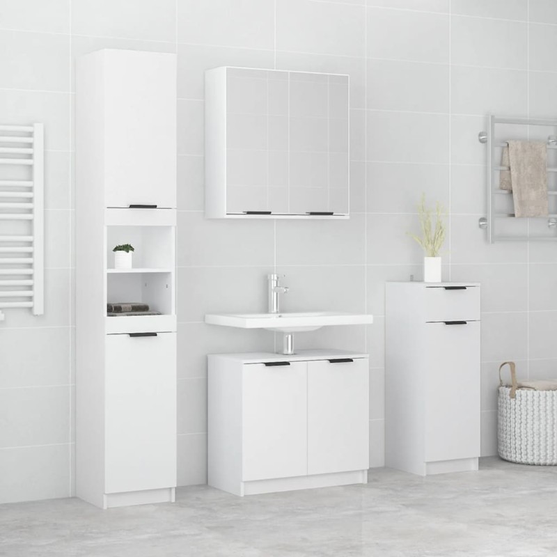 vidaXL Juego de muebles de baño 4 piezas madera contrachapada blanco vidaXL Juego de muebles de baño 4 piezas madera contrachapada blanco